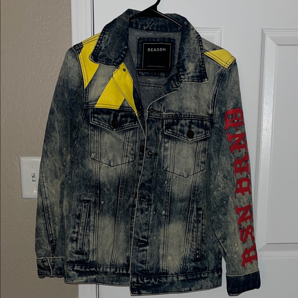 Reason Men's Denim Jacket with Yellow and Red Details